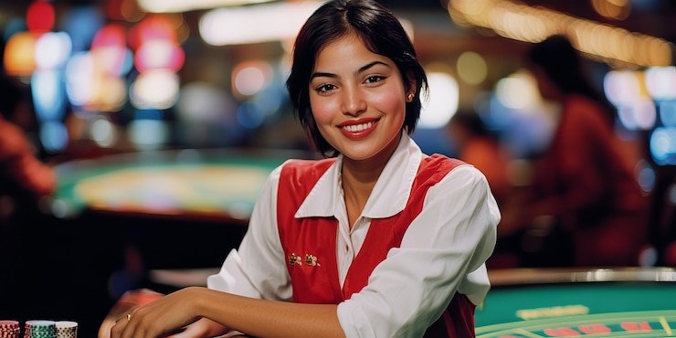 Tampilan antarmuka aplikasi playdown dengan meja dealer langsung dan menu navigasi utama